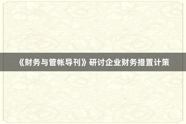 《财务与管帐导刊》研讨企业财务措置计策